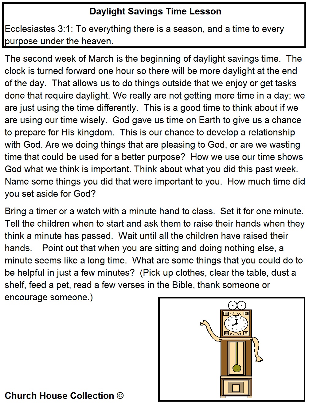 Daylight Savings Time "Save Time For Jesus" Lesson